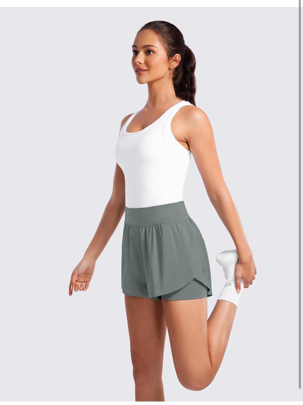 CRZ YOGA Olive Green Layered Athletic Shorts